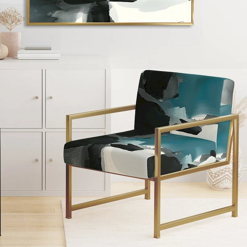 Fauteuil d'appoint moderne rembourré Designart Geometric Black And Teal IV - Fauteuil