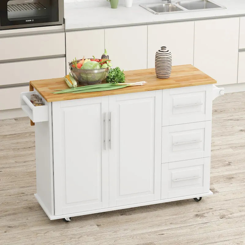 Chariot îlot de cuisine avec placard à 2 portes et trois tiroirs