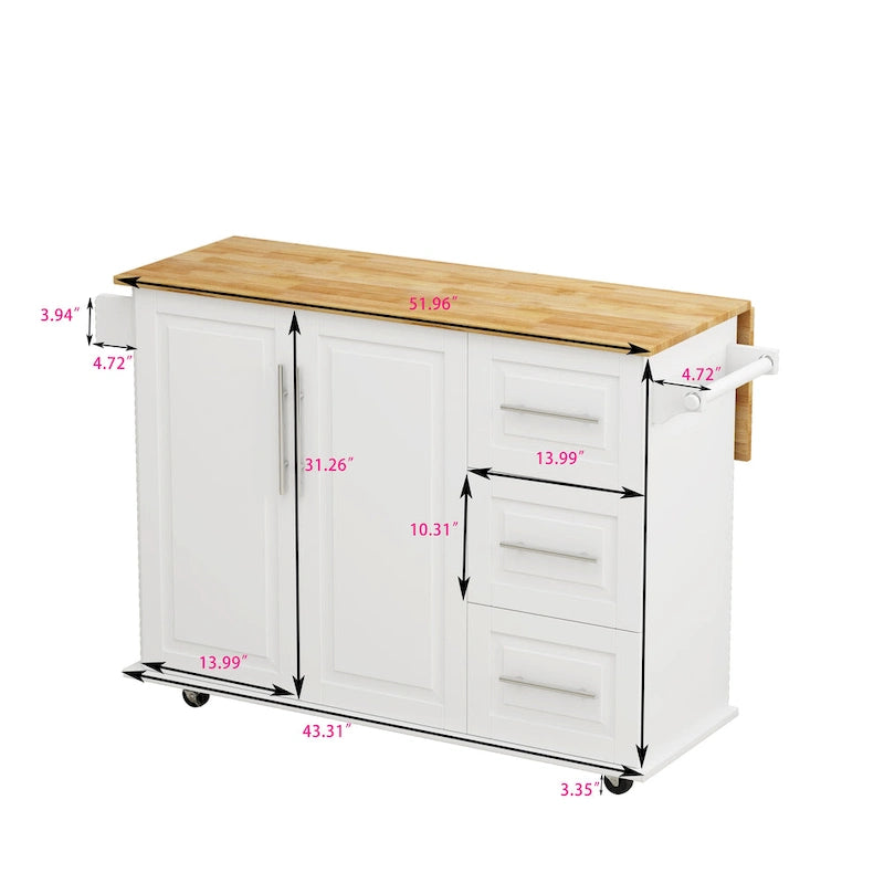 Chariot îlot de cuisine avec placard à 2 portes et trois tiroirs