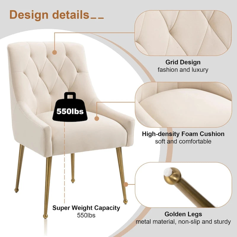Chaises de salle à manger d'appoint capitonnées en velours (lot de 2)