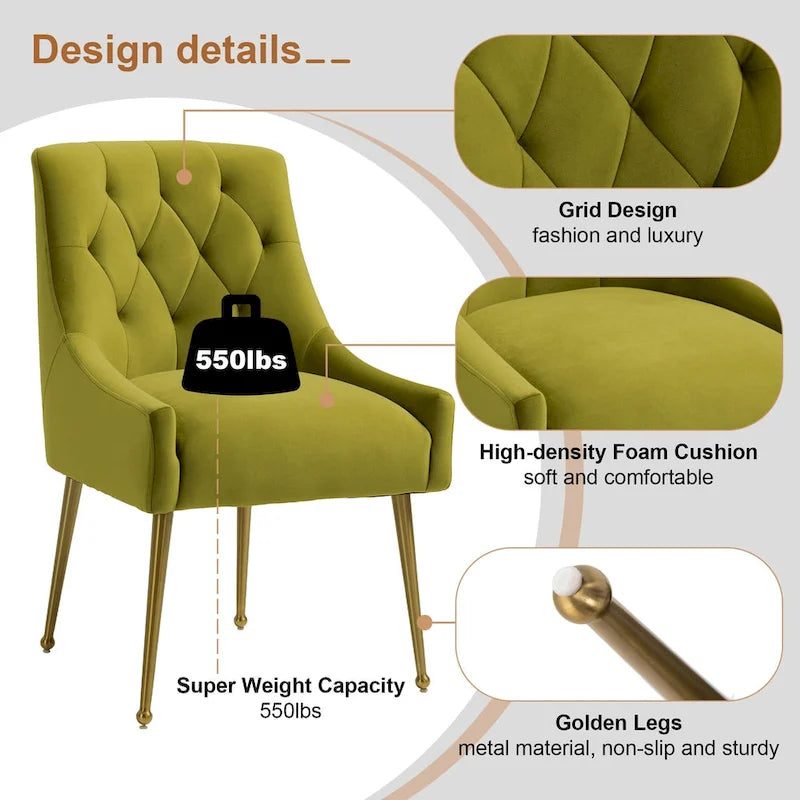 Chaises de salle à manger d'appoint capitonnées en velours (lot de 2)