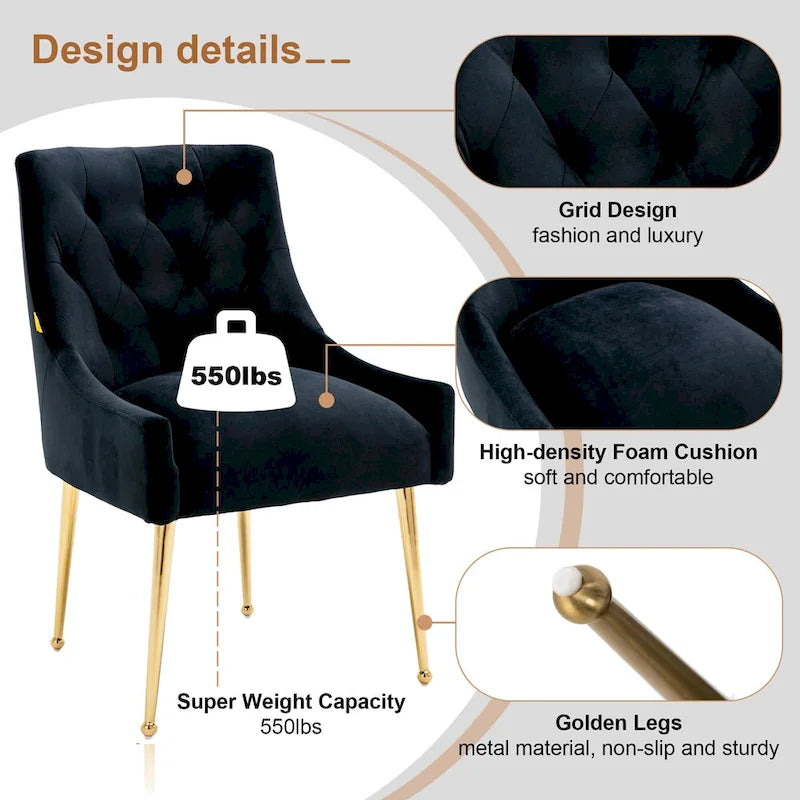 Chaises de salle à manger d'appoint capitonnées en velours (lot de 2)