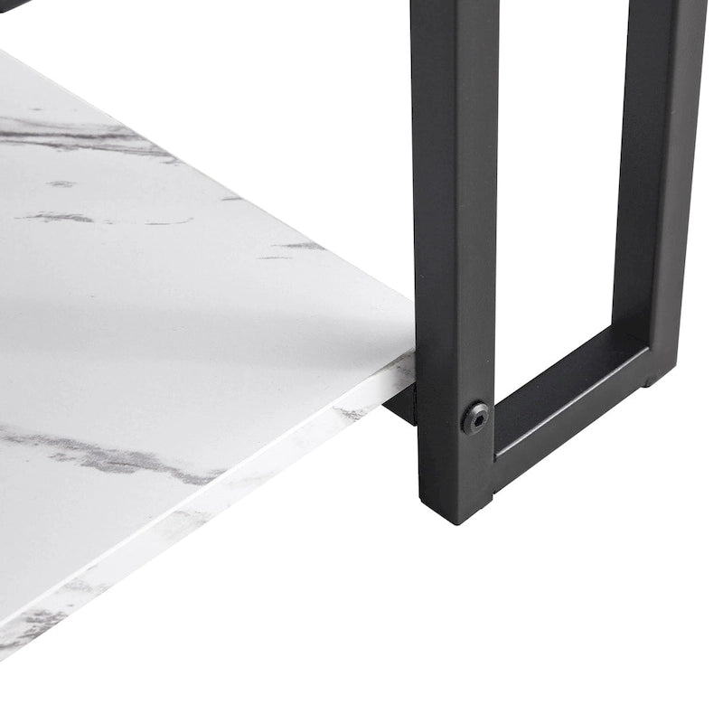Table basse rectangulaire en MDF blanc, pieds dorés, plateau blanc, piètement en fer, idéale pour salle à manger, café ou restaurant.