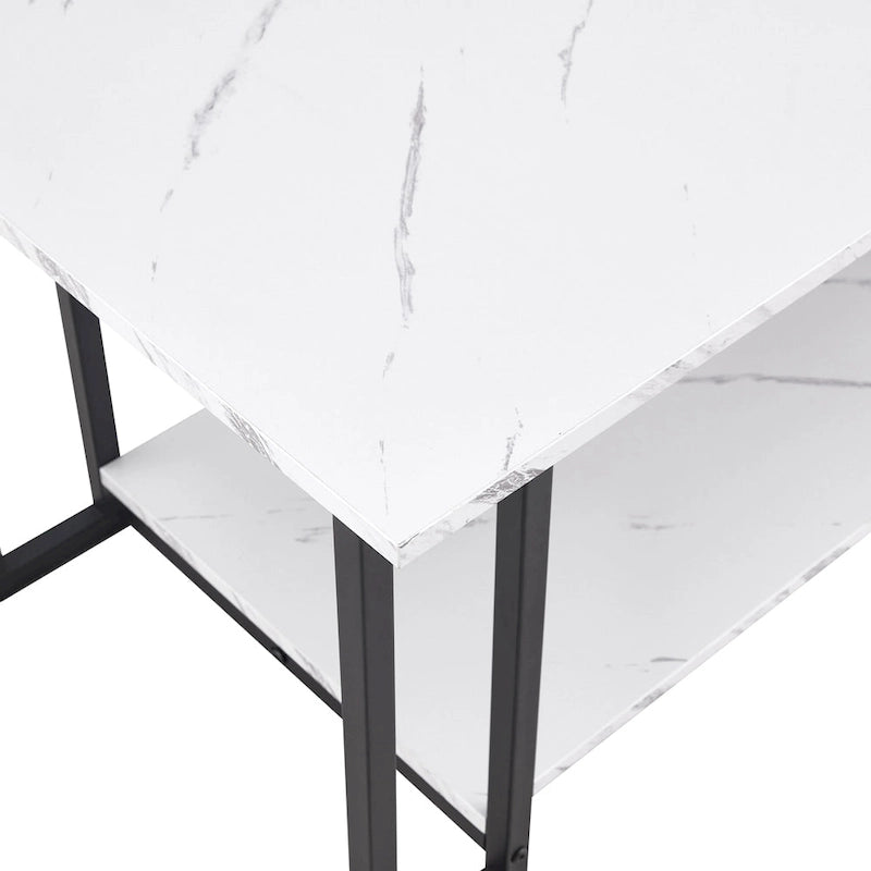 Table basse rectangulaire en MDF blanc, pieds dorés, plateau blanc, piètement en fer, idéale pour salle à manger, café ou restaurant.