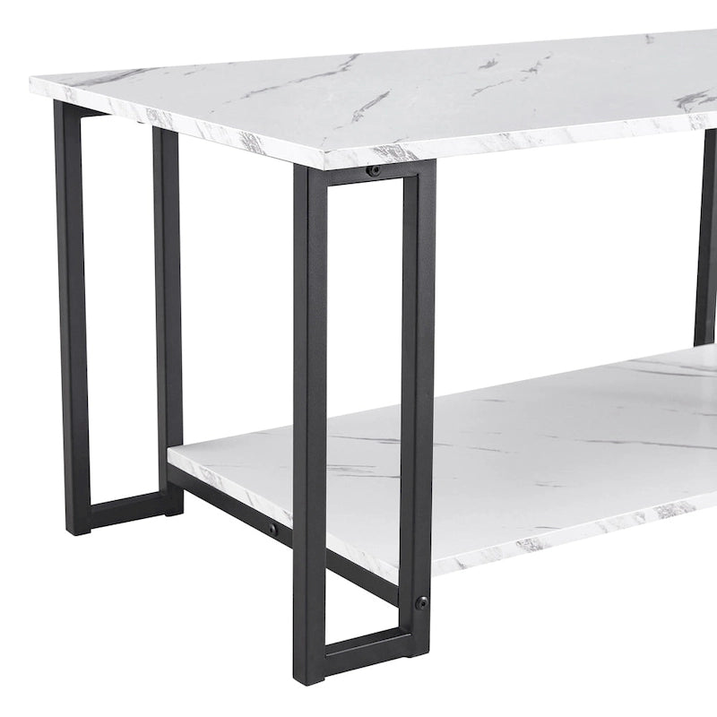Table basse rectangulaire en MDF blanc, pieds dorés, plateau blanc, piètement en fer, idéale pour salle à manger, café ou restaurant.