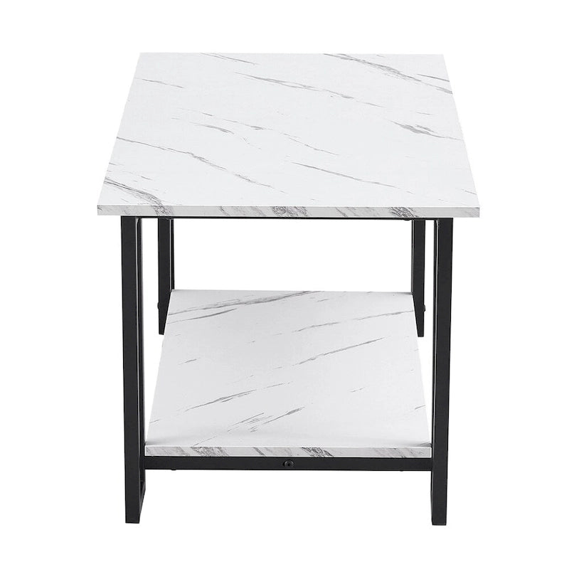 Table basse rectangulaire en MDF blanc, pieds dorés, plateau blanc, piètement en fer, idéale pour salle à manger, café ou restaurant.