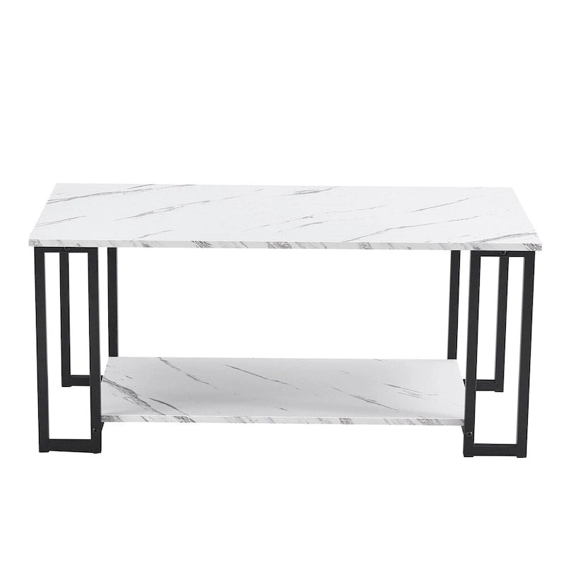 Table basse rectangulaire en MDF blanc, pieds dorés, plateau blanc, piètement en fer, idéale pour salle à manger, café ou restaurant.