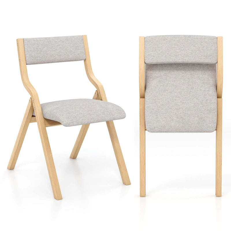 Lot de 2 chaises de salle à manger pliantes en bois, assise rembourrée en lin.