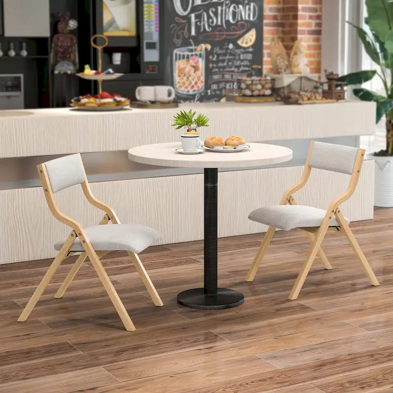 Lot de 2 chaises de salle à manger pliantes en bois, assise rembourrée en lin.