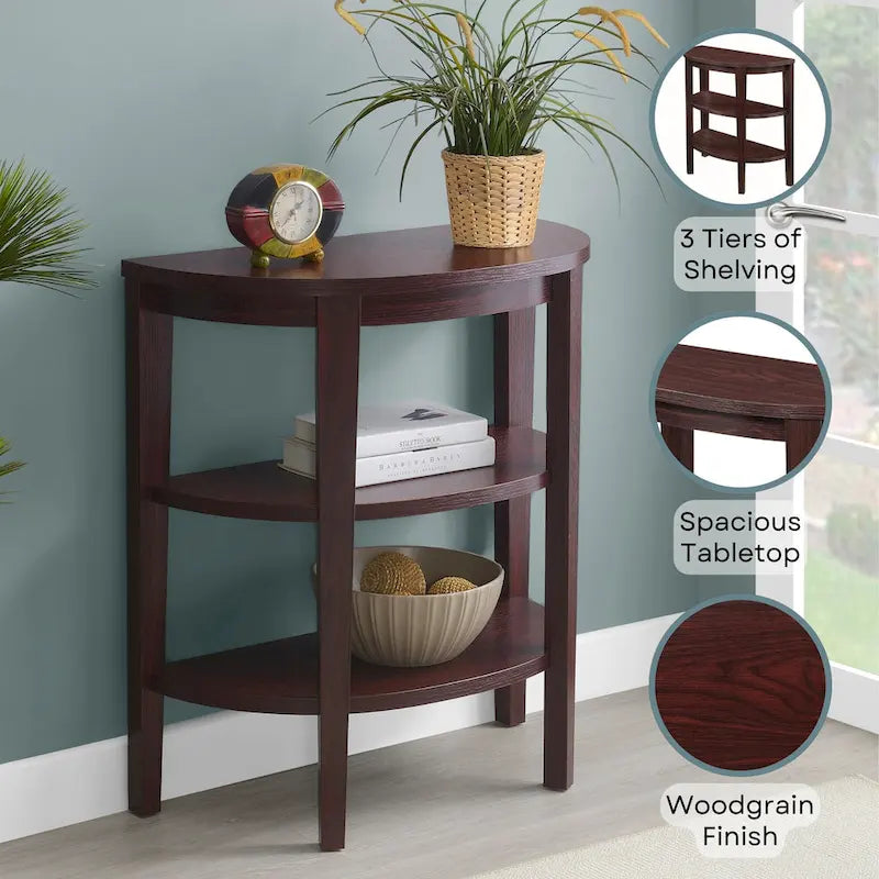 Console demi-cercle Newport de Convenience Concepts avec étagères