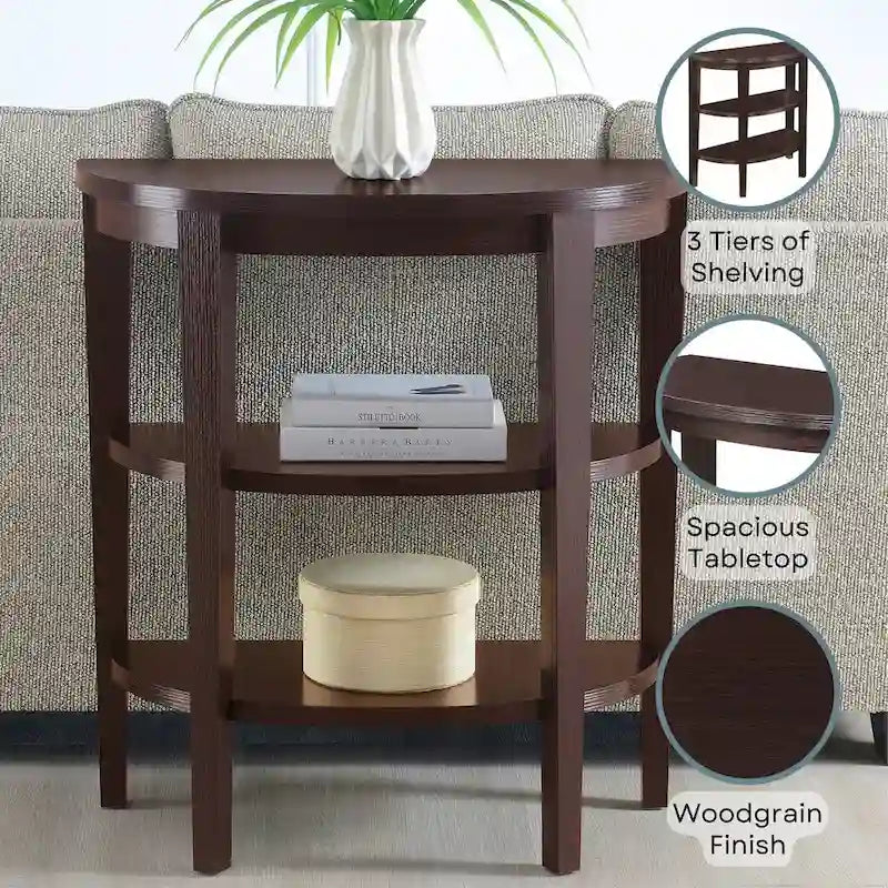 Console demi-cercle Newport de Convenience Concepts avec étagères