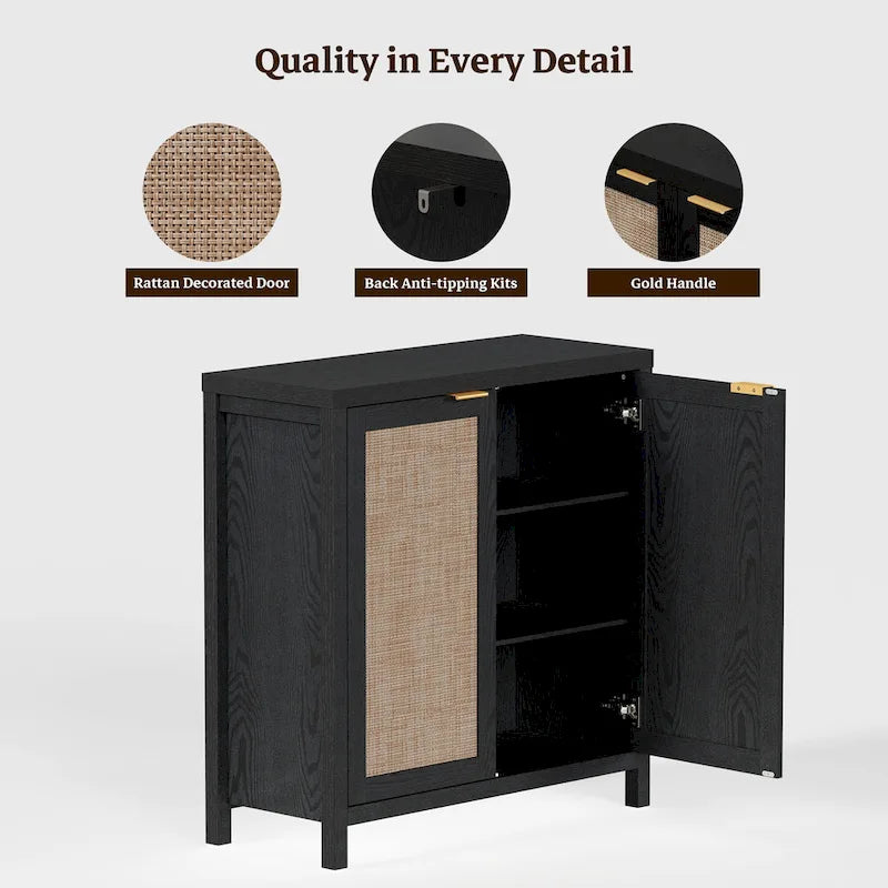 Buffet/meuble de rangement d'appoint en rotin SICOTAS avec 2 portes - Non disponible