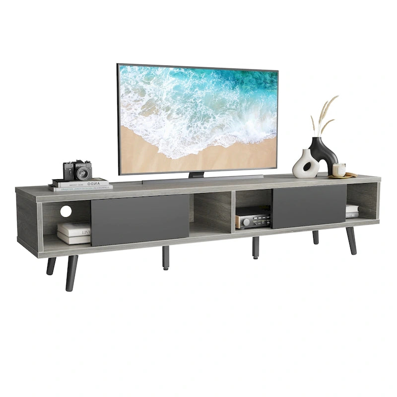 Meuble TV pour téléviseurs jusqu'à 75 pouces (178 cm) avec console multimédia en bois massif, style milieu du siècle - 70 pouces (178 cm)