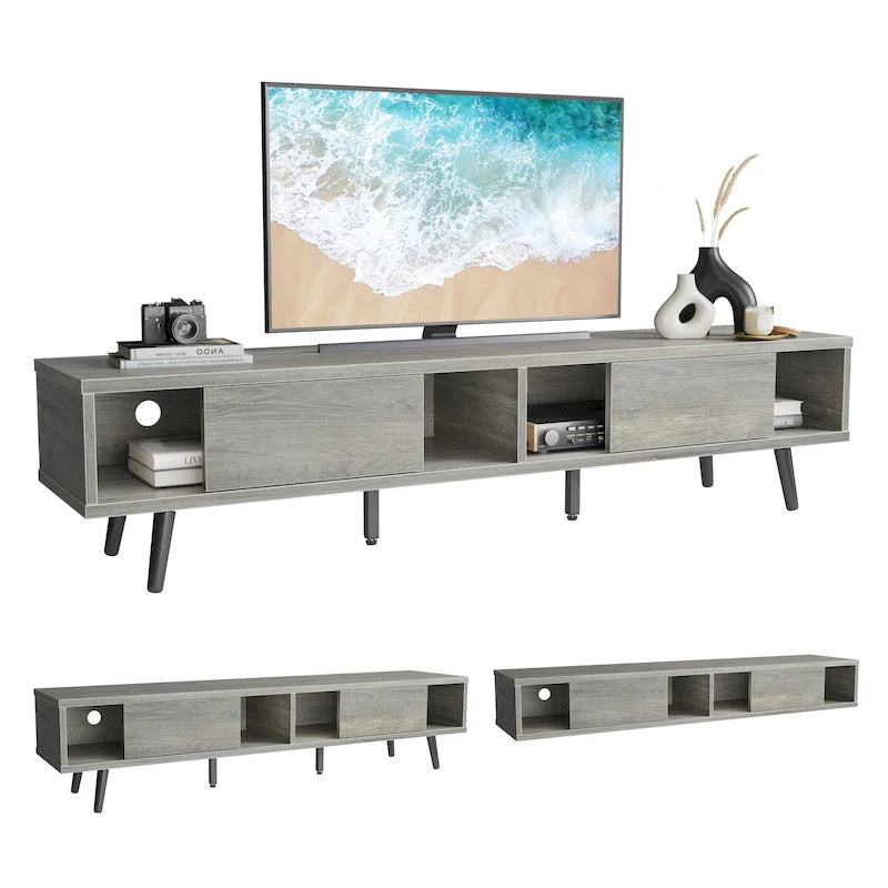 Meuble TV pour téléviseurs jusqu'à 75 pouces (178 cm) avec console multimédia en bois massif, style milieu du siècle - 70 pouces (178 cm)