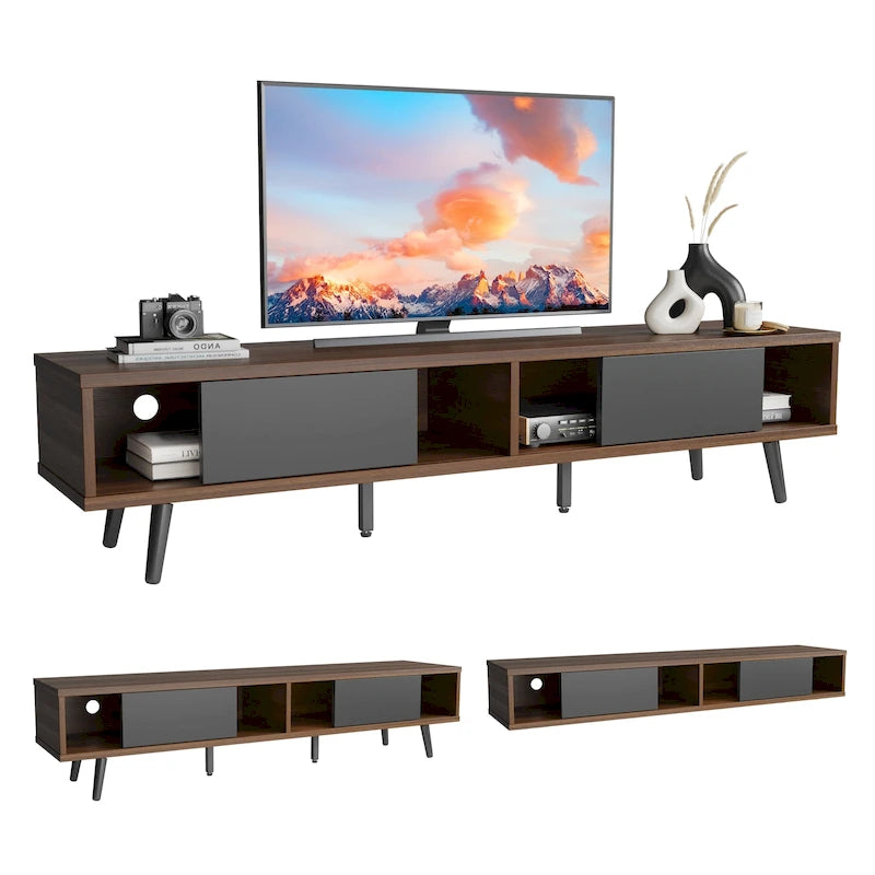 Meuble TV pour téléviseurs jusqu'à 75 pouces (178 cm) avec console multimédia en bois massif, style milieu du siècle - 70 pouces (178 cm)
