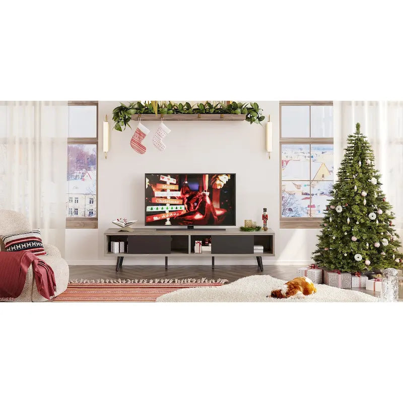 Meuble TV pour téléviseurs jusqu'à 75 pouces (178 cm) avec console multimédia en bois massif, style milieu du siècle - 70 pouces (178 cm)