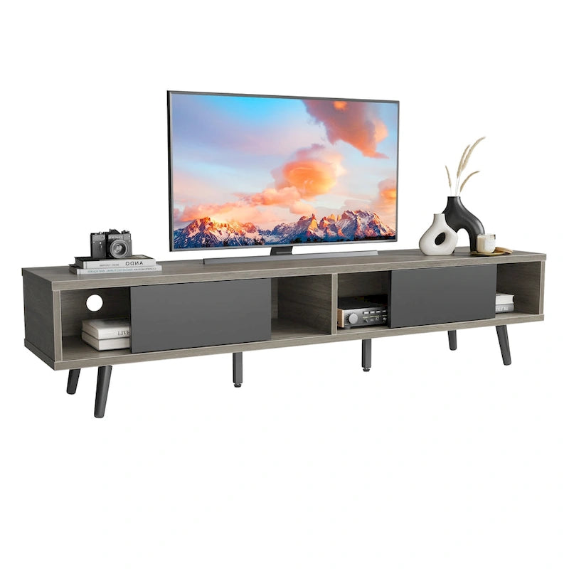 Meuble TV pour téléviseurs jusqu'à 75 pouces (178 cm) avec console multimédia en bois massif, style milieu du siècle - 70 pouces (178 cm)