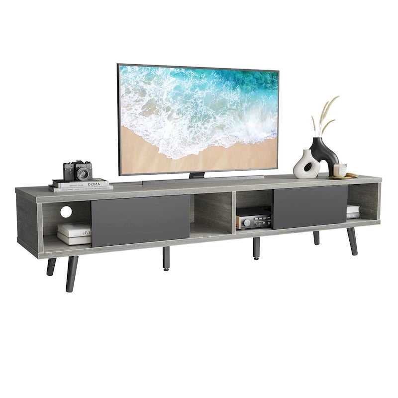 Meuble TV pour téléviseurs jusqu'à 75 pouces (178 cm) avec console multimédia en bois massif, style milieu du siècle - 70 pouces (178 cm)