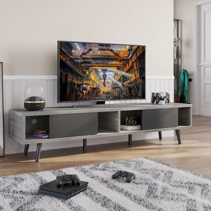 Meuble TV pour téléviseurs jusqu'à 75 pouces (178 cm) avec console multimédia en bois massif, style milieu du siècle - 70 pouces (178 cm)