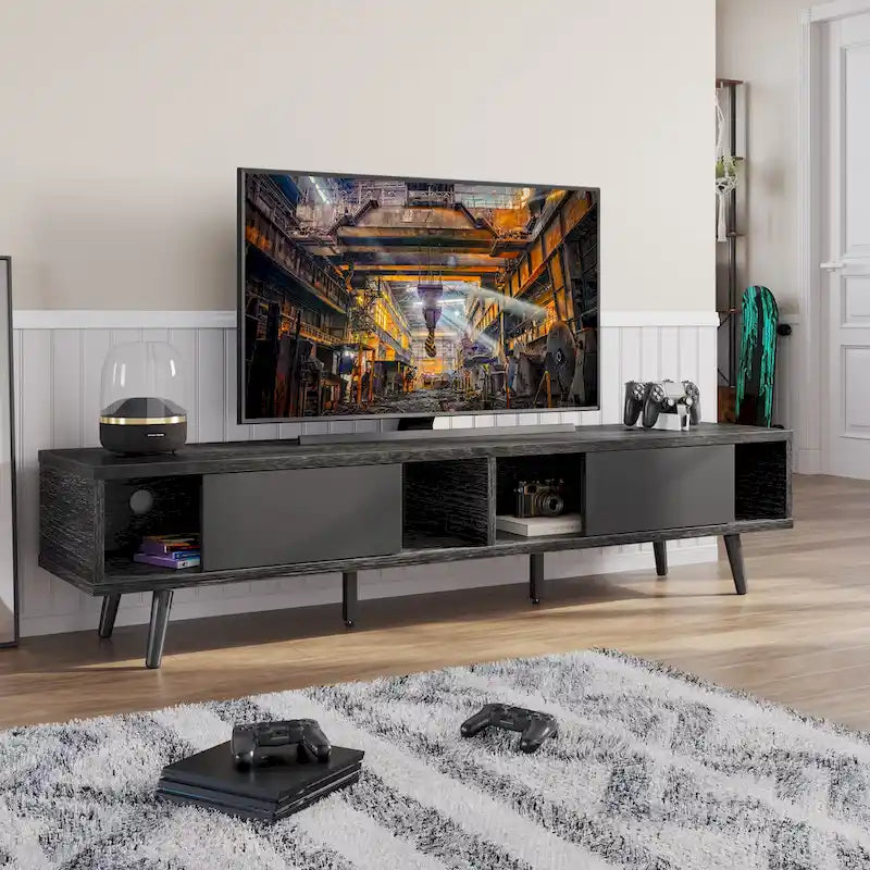 Meuble TV pour téléviseurs jusqu'à 75 pouces (178 cm) avec console multimédia en bois massif, style milieu du siècle - 70 pouces (178 cm)