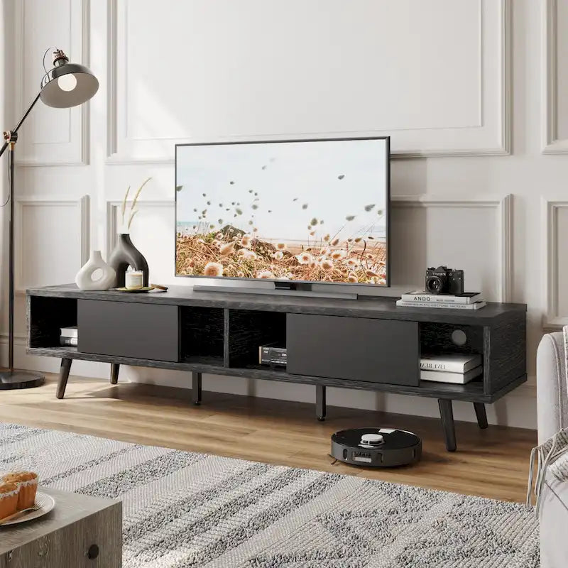 Meuble TV pour téléviseurs jusqu'à 75 pouces (178 cm) avec console multimédia en bois massif, style milieu du siècle - 70 pouces (178 cm)