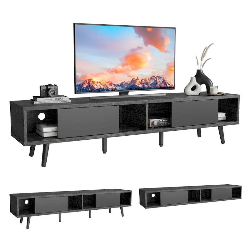 Meuble TV pour téléviseurs jusqu'à 75 pouces (178 cm) avec console multimédia en bois massif, style milieu du siècle - 70 pouces (178 cm)