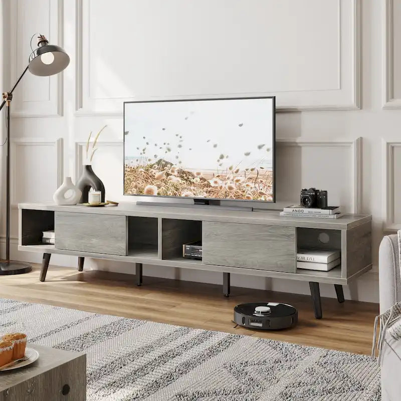 Meuble TV pour téléviseurs jusqu'à 75 pouces (178 cm) avec console multimédia en bois massif, style milieu du siècle - 70 pouces (178 cm)