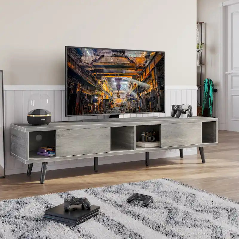 Meuble TV pour téléviseurs jusqu'à 75 pouces (178 cm) avec console multimédia en bois massif, style milieu du siècle - 70 pouces (178 cm)