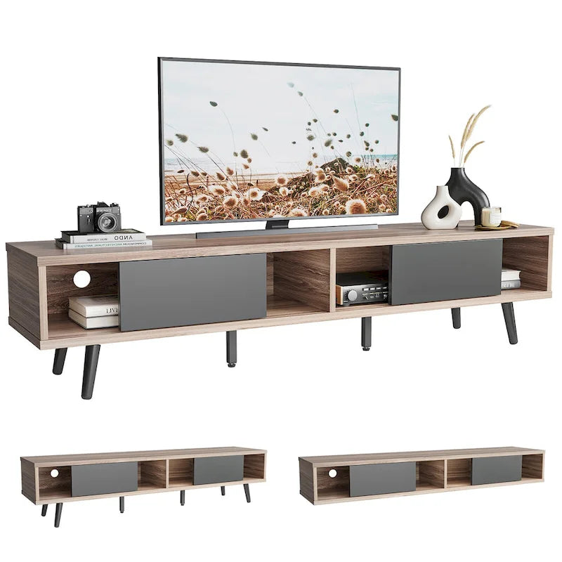 Meuble TV pour téléviseurs jusqu'à 75 pouces (178 cm) avec console multimédia en bois massif, style milieu du siècle - 70 pouces (178 cm)