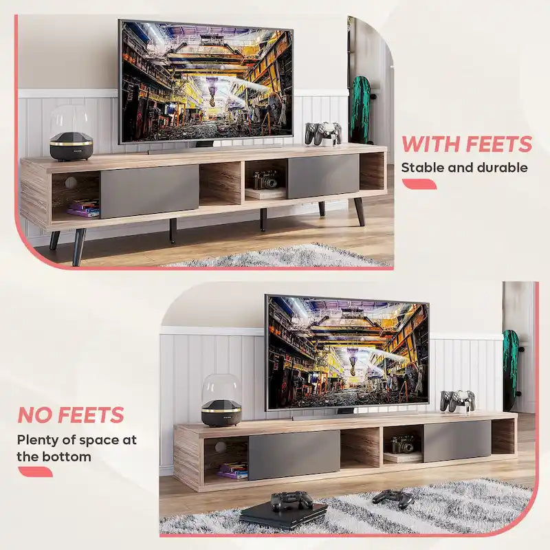 Meuble TV pour téléviseurs jusqu'à 75 pouces (178 cm) avec console multimédia en bois massif, style milieu du siècle - 70 pouces (178 cm)