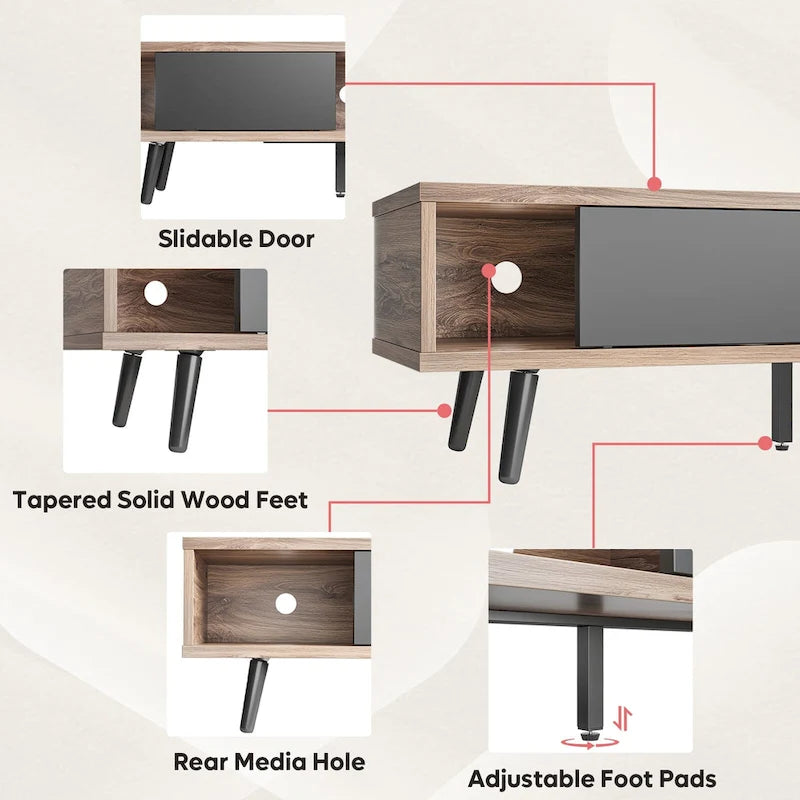 Meuble TV pour téléviseurs jusqu'à 75 pouces (178 cm) avec console multimédia en bois massif, style milieu du siècle - 70 pouces (178 cm)