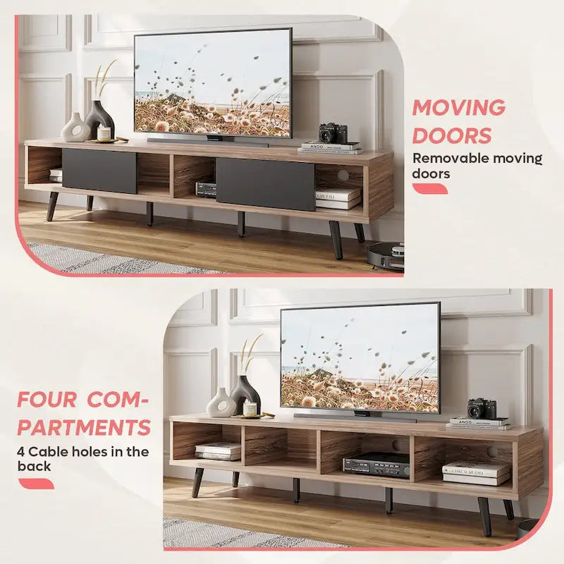 Meuble TV pour téléviseurs jusqu'à 75 pouces (178 cm) avec console multimédia en bois massif, style milieu du siècle - 70 pouces (178 cm)