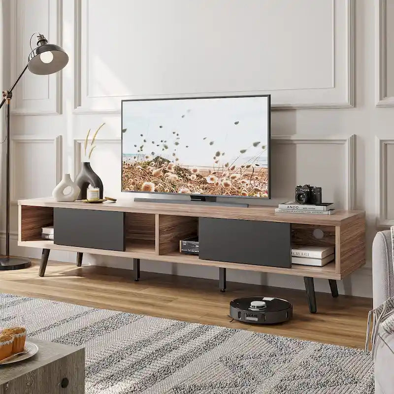 Meuble TV pour téléviseurs jusqu'à 75 pouces (178 cm) avec console multimédia en bois massif, style milieu du siècle - 70 pouces (178 cm)