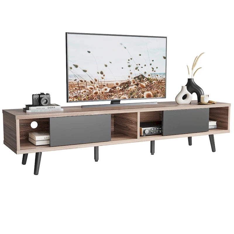 Meuble TV pour téléviseurs jusqu'à 75 pouces (178 cm) avec console multimédia en bois massif, style milieu du siècle - 70 pouces (178 cm)