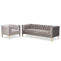 Ensemble canapé et fauteuil lounge 2 pièces en velours glamour et finitions dorées