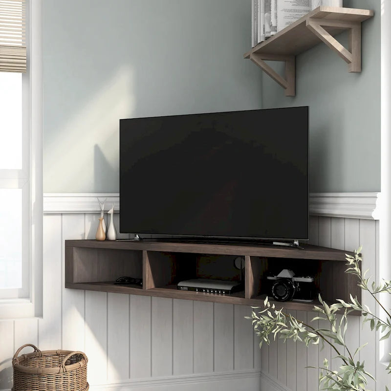 Meuble TV d'angle mural à 3 étagères Sukhumi de style transitionnel de 47 pouces de Furniture of America