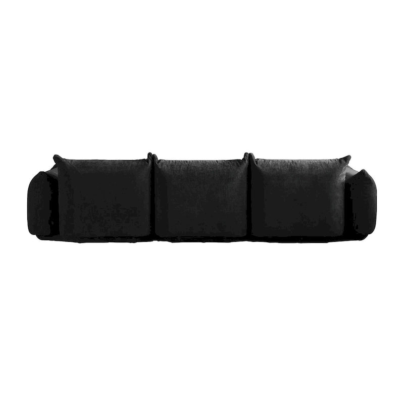 Canapé d'angle moderne en chenille noire, canapé modulable confortable avec pouf