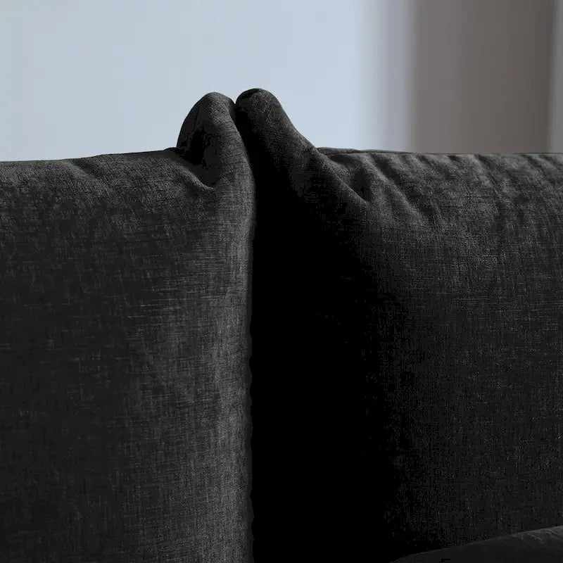 Canapé d'angle moderne en chenille noire, canapé modulable confortable avec pouf