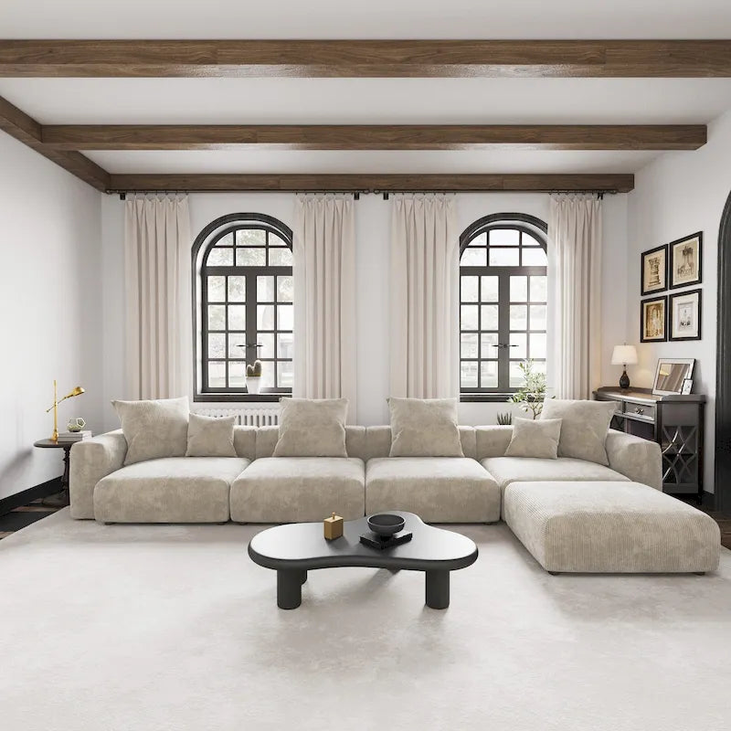 Canapé d'angle en velours côtelé 5 pièces en forme de L