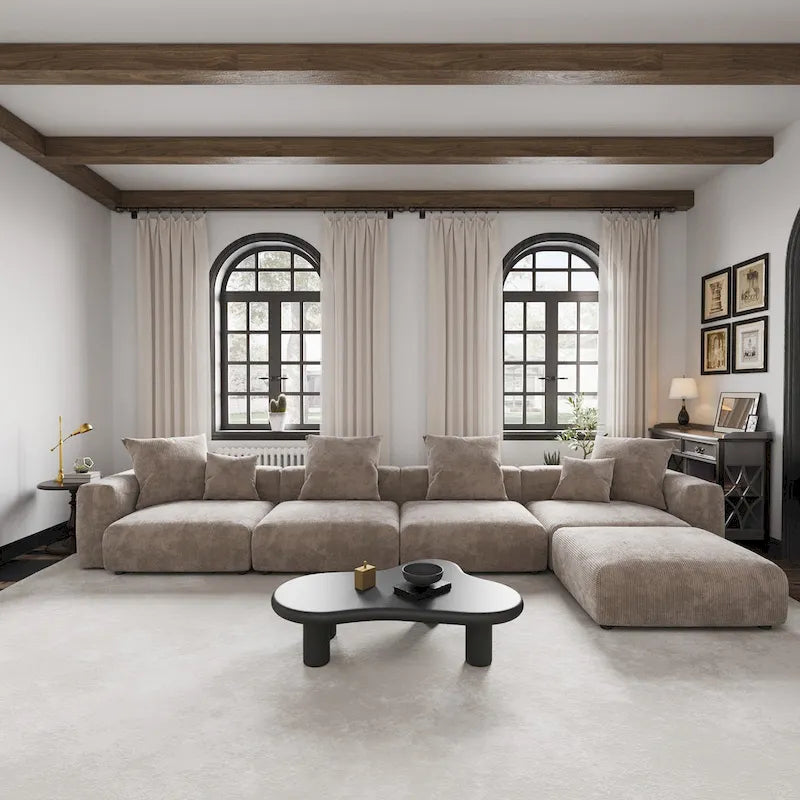 L-shape Corduroy 5-pieces Upholstered Sectional Sofa