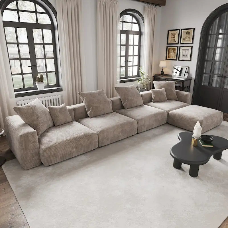 Canapé d'angle en velours côtelé 5 pièces en forme de L