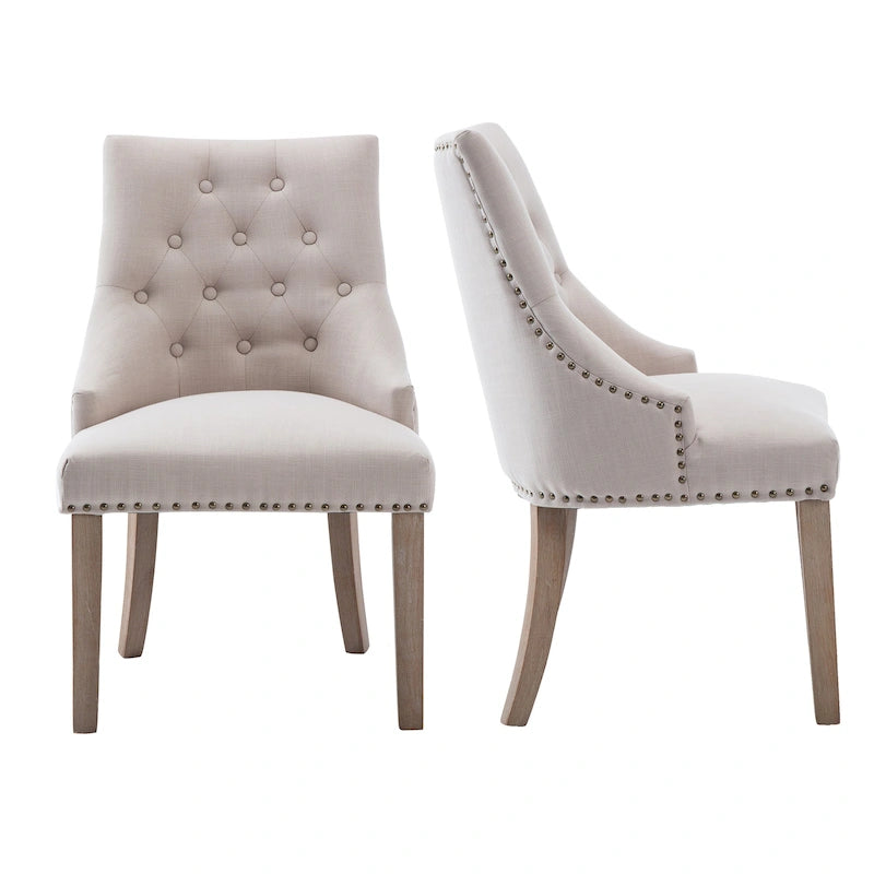 Chaises de salle à manger modernes du milieu du siècle, capitonnées avec garniture cloutée, ensemble de 2