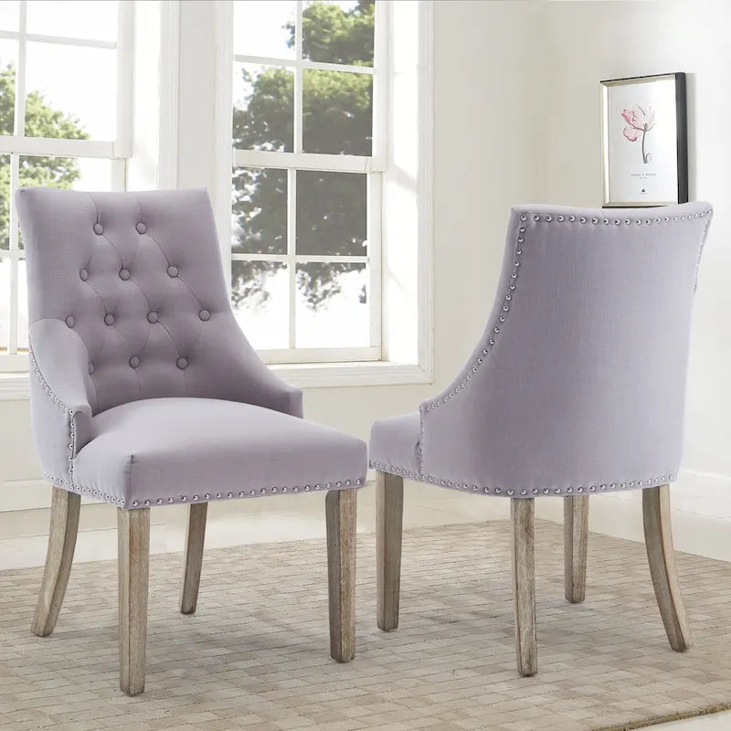 Chaises de salle à manger modernes du milieu du siècle, capitonnées avec garniture cloutée, ensemble de 2