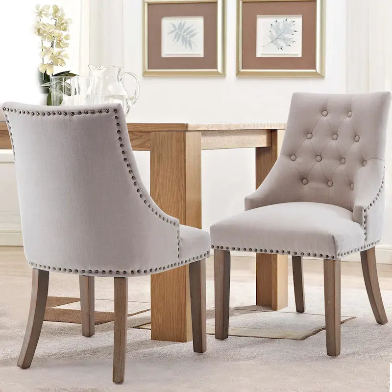 Chaises de salle à manger modernes du milieu du siècle, capitonnées avec garniture cloutée, ensemble de 2