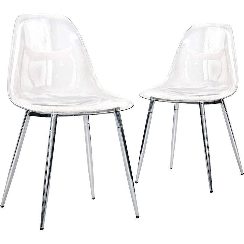 Chaises d'appoint modernes en plastique transparent avec pieds en métal.