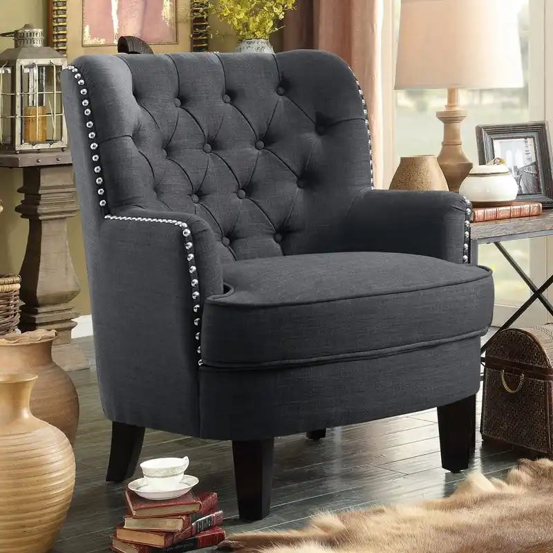 Fauteuil d'appoint Moser Bay Mignon en velours et lin, 76 cm de large, à oreilles capitonnées