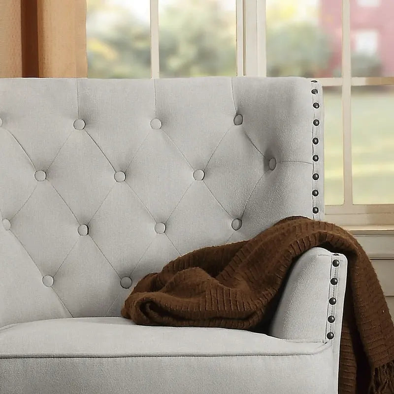 Fauteuil d'appoint Moser Bay Mignon en velours et lin, 76 cm de large, à oreilles capitonnées