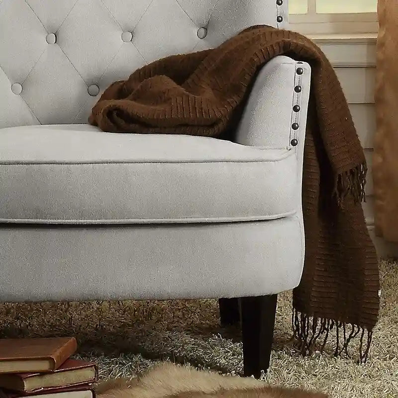 Fauteuil d'appoint Moser Bay Mignon en velours et lin, 76 cm de large, à oreilles capitonnées