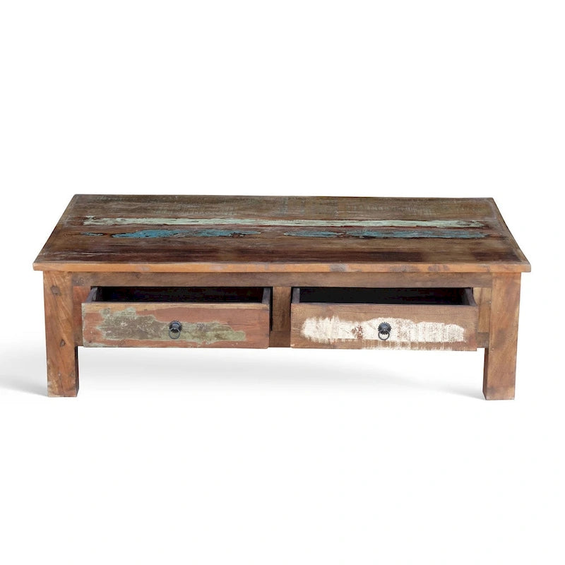 Table basse artisanale en bois ancien recyclé (Inde)