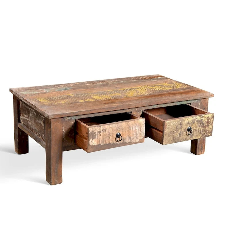 Table basse artisanale en bois ancien recyclé (Inde)